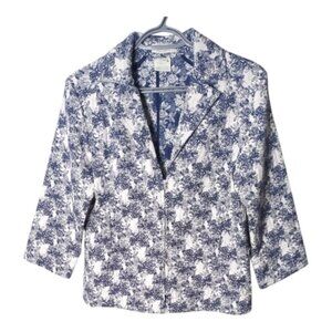FDJ French Design Floral Tapestry Fitted Jacket Blazer Blue White Size 6